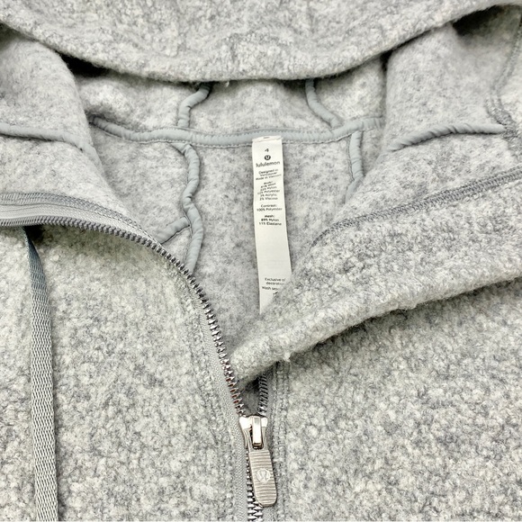LULULEMON LIGHT GREY WOOL HOODIE ZIPPER JACKET POCKETS LOGO LADIES 4 - Picture 3 of 6